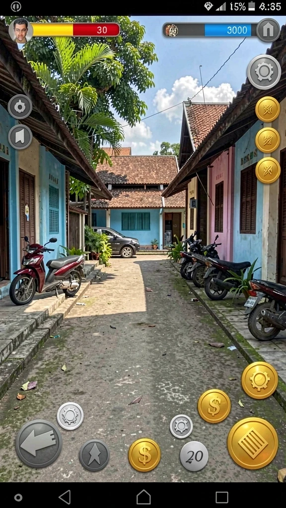Lingkungan permainan yang dinamis dan berwarna-warni.